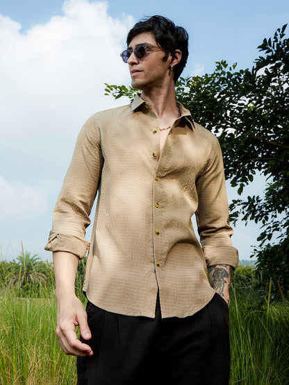 Men's Buff Beige Ruche-Textured Shirt