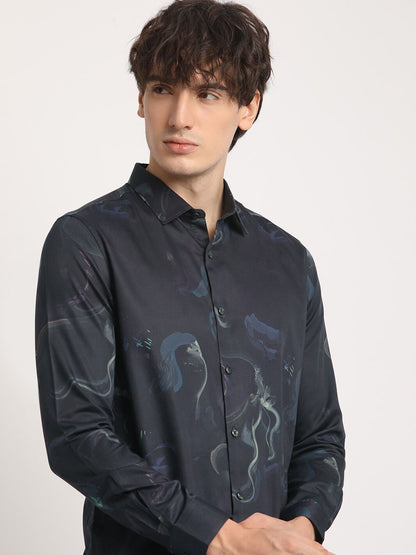 Men Abstract Graphic Printed Slim Fit Casual Shirt