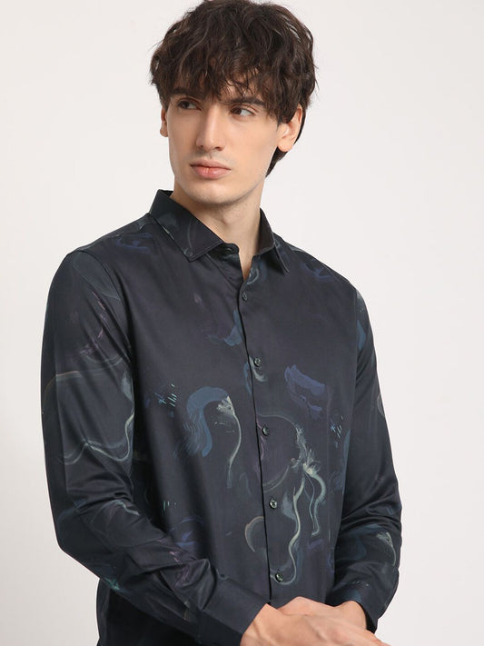 Men Abstract Graphic Printed Slim Fit Casual Shirt
