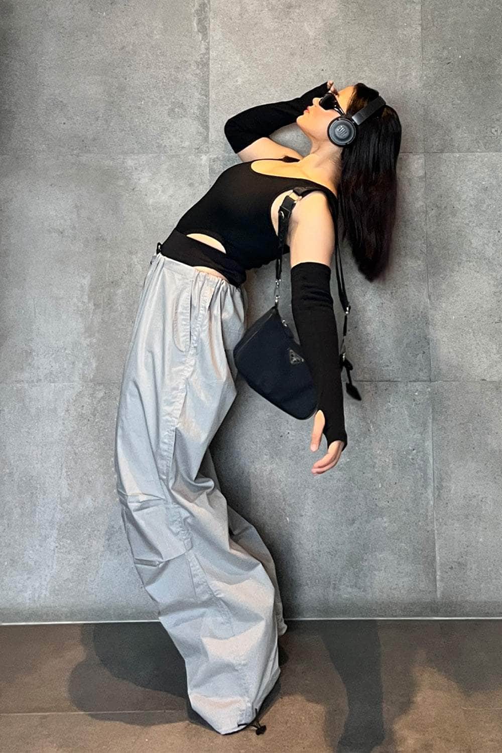 Cool Grey Oversized Poplin Pants