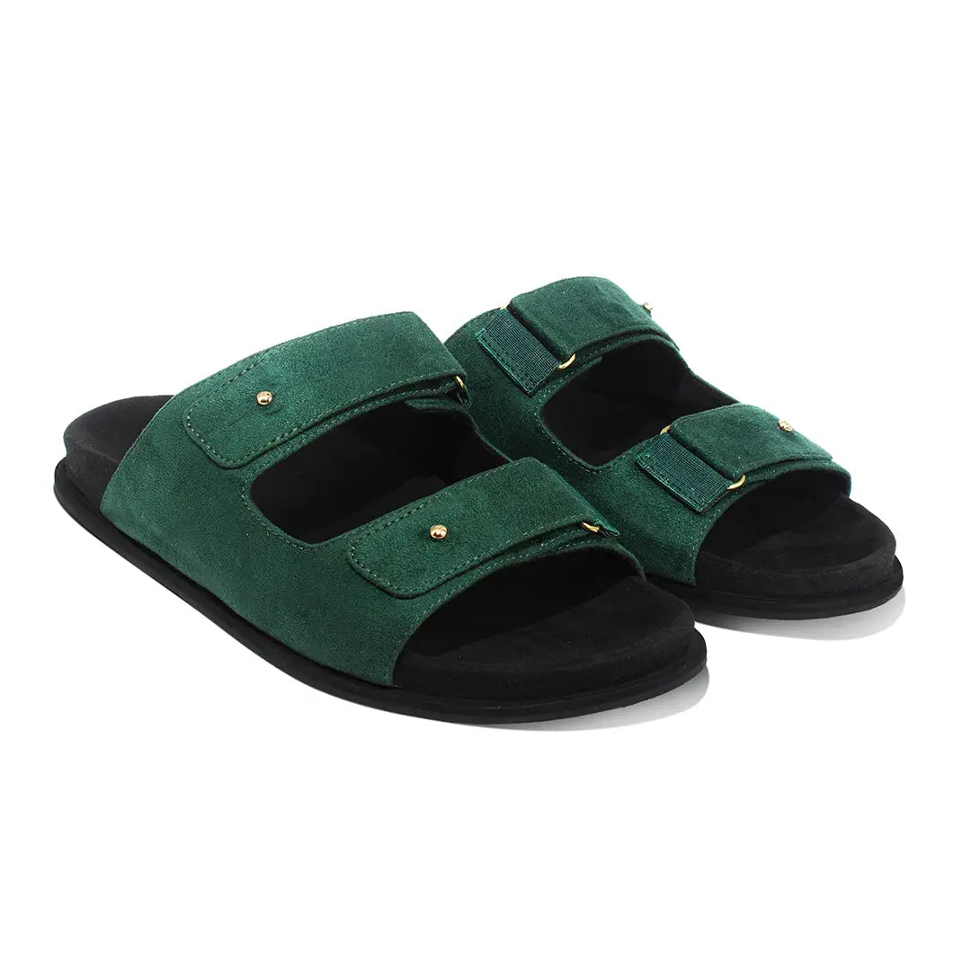 Paaduks Zen Dual-Strap Vegan Suede Green Men Slides