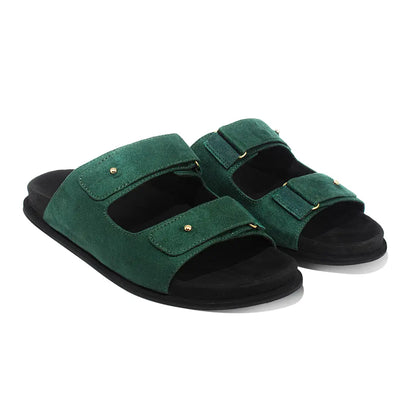 Paaduks Zen Dual-Strap Vegan Suede Green Men Slides