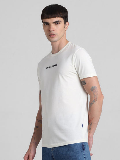 Typography Round Neck Short Sleeves Applique Slim Fit T-shirt