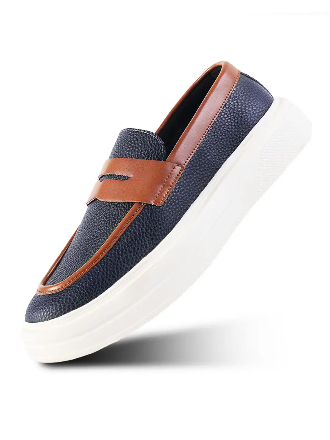 Monkstory Dual Tone Chunky Luxe Slip-On Sneakers - Midnight Blue|Tan