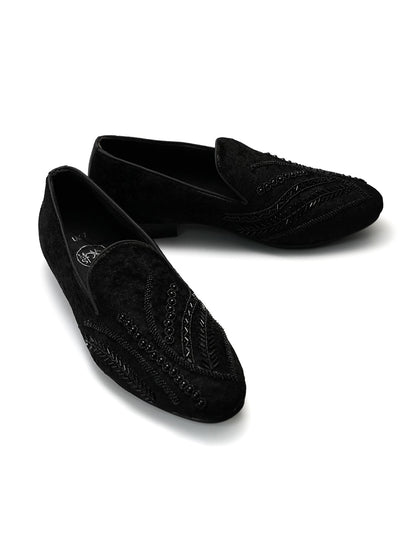 Monkstory Hand-Embroidered Embellished Slip-Ons - Black