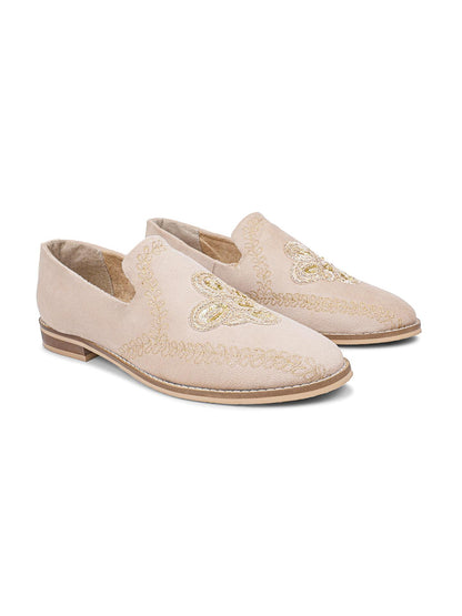 Monkstory Embroidered Slip-ons - Beige