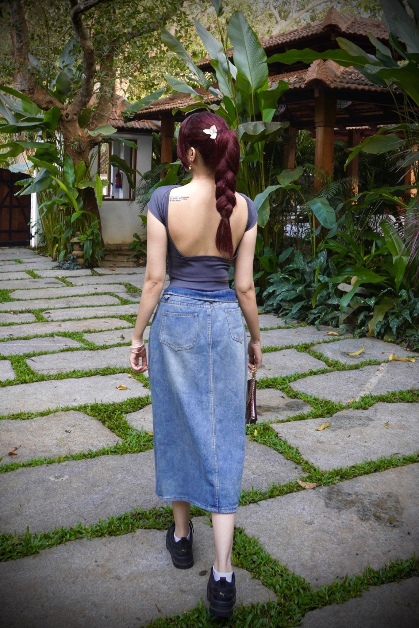 Dark Grey Retro Backless Tee