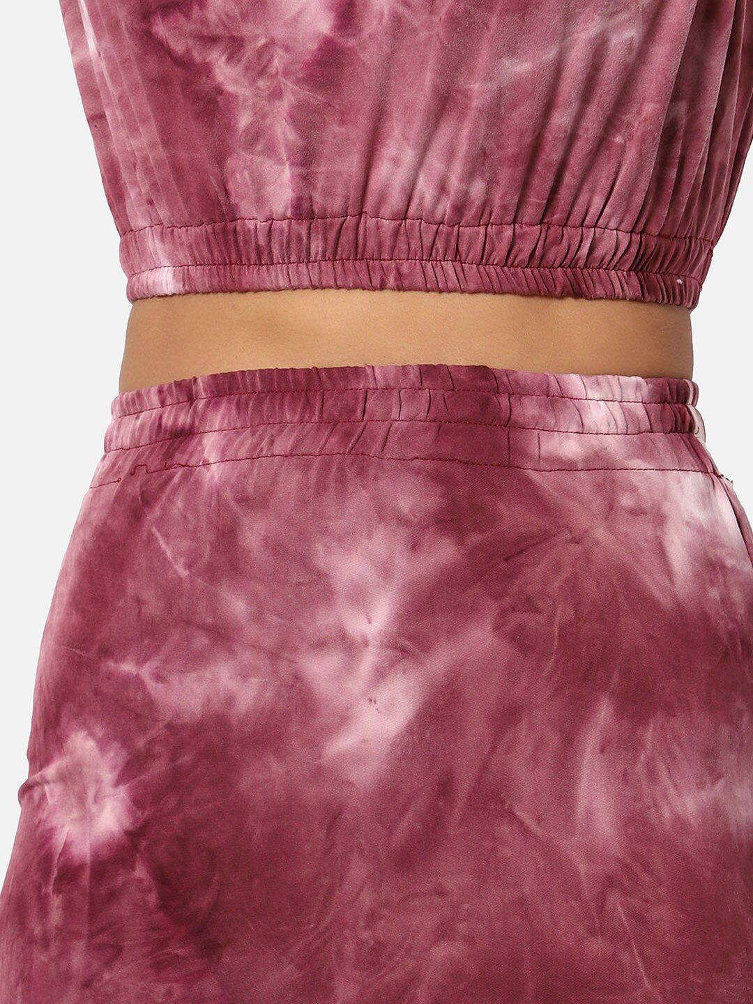 Women Maroon Dye Printed Cotton Co-Ord
