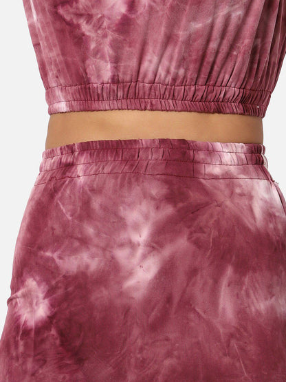 Women Maroon Dye Printed Cotton Co-Ord