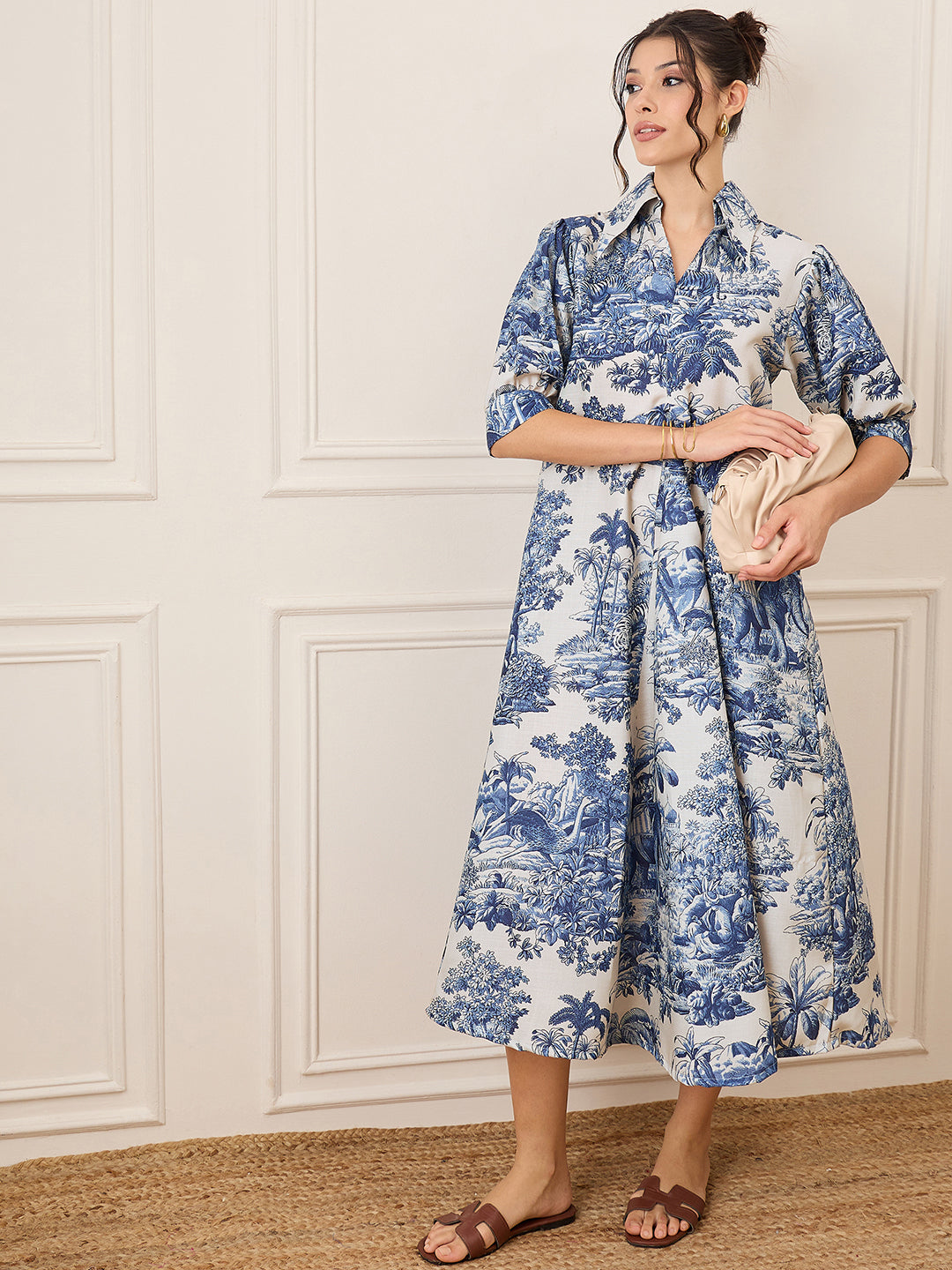 Front Pleated Linen Midi Dress