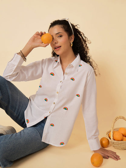 All Over Embroidered Linen Shirt