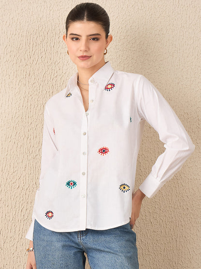 All Over Embroidered Linen Shirt
