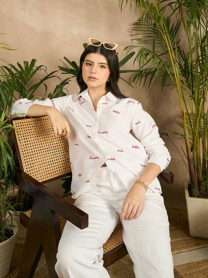 All Over Embroidered Linen Shirt