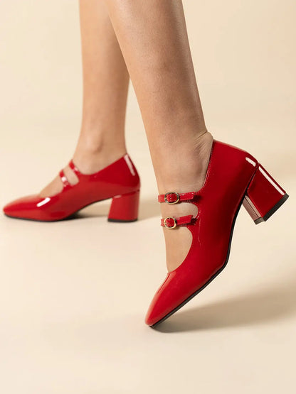 Theater Women Red Kelly Mogambo Mary Jane Block Heels