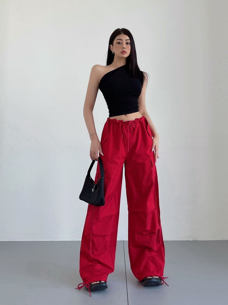 Black One Shoulder Ruched Tank