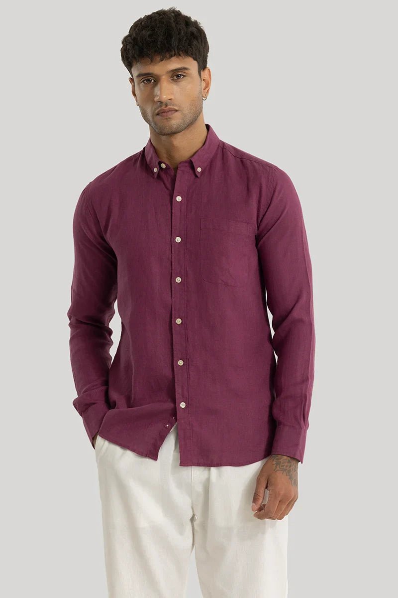 Elementary Magenta Plain 100% Linen Shirt