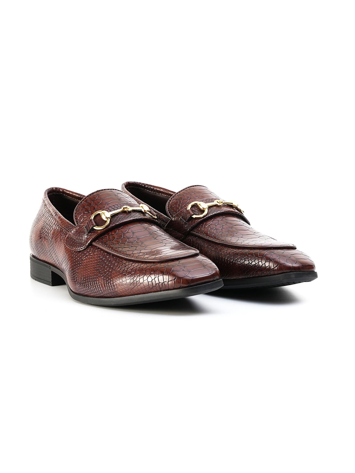 Monkstory Horsebit Snake-Effect Slip-Ons - Brown