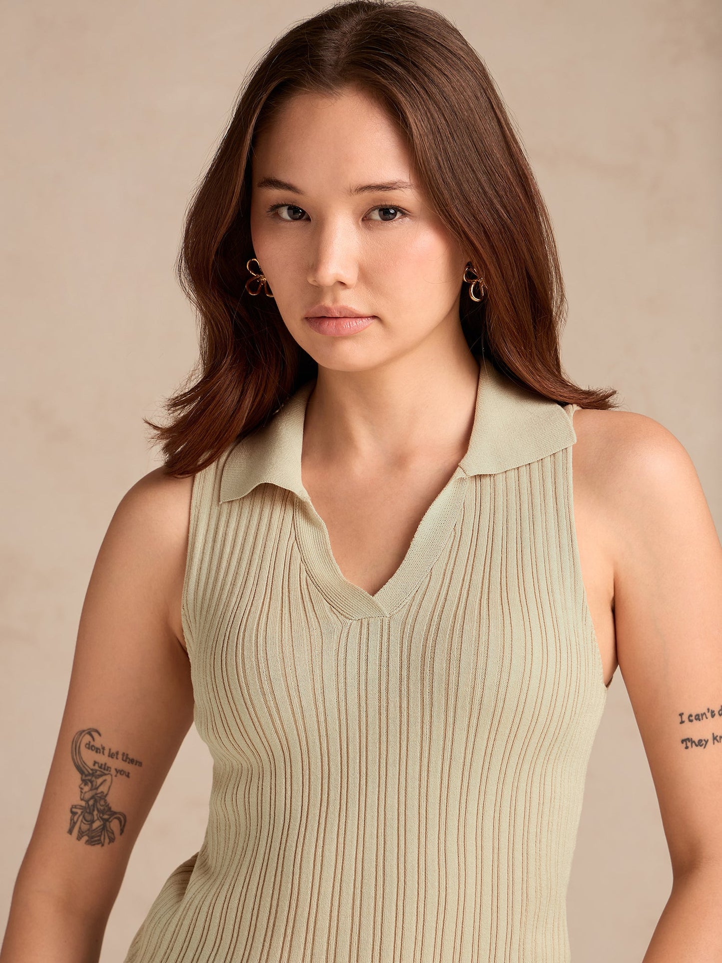 Beige Polo Flat Knit Tank
