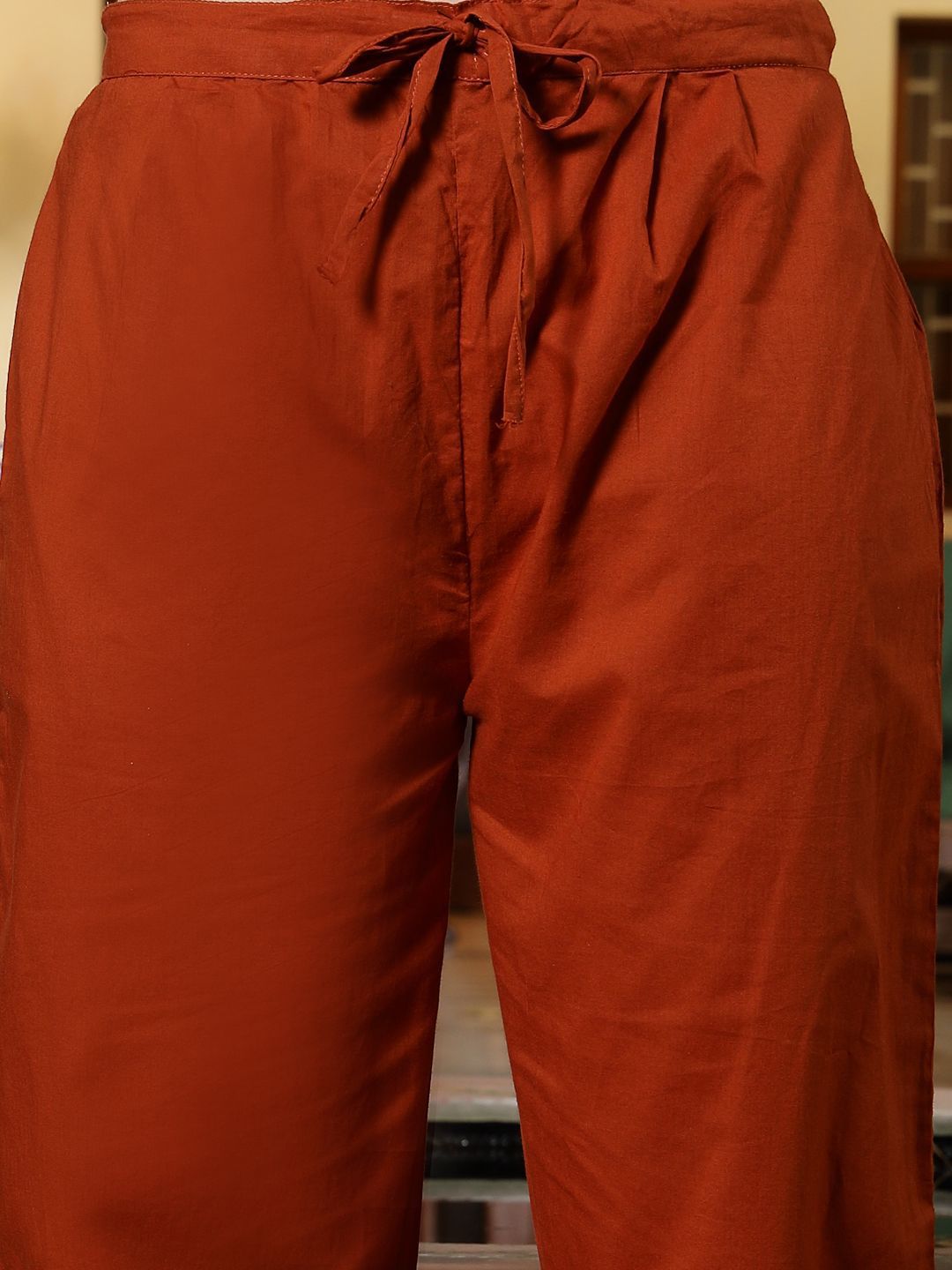 Women Embroidered Empire Sequinned Pure Cotton Kurta with Trousers