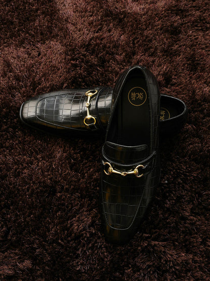 Monkstory Horsebit Croc-Effect Slip-Ons - Black