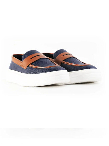 Monkstory Dual Tone Chunky Luxe Slip-On Sneakers - Midnight Blue|Tan