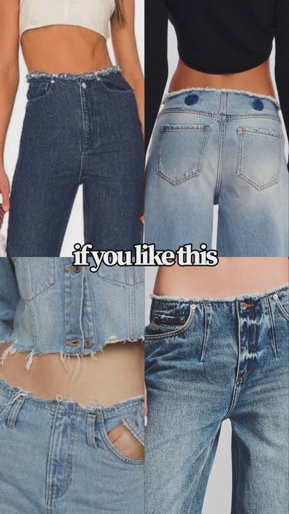 Grunge Edge Double Button High-Waisted Denim Jeans