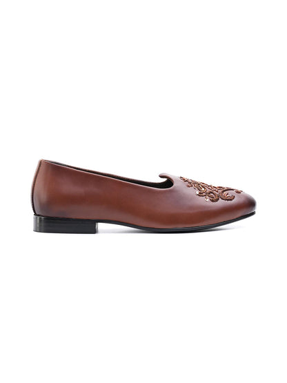 Monkstory Classic Embroidered Mojari - Brown