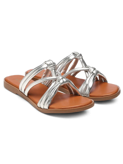 GNIST Strappy Slip on Silver Flats