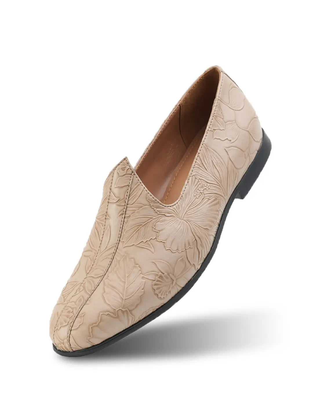 Monkstory Floral Mojari - Beige