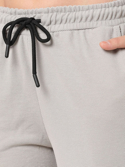 Women Grey Solid Hooded T-Shirt with Trousers