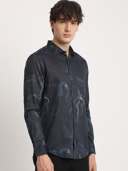 Men Abstract Graphic Printed Slim Fit Casual Shirt
