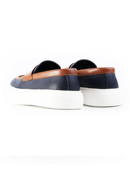 Monkstory Dual Tone Chunky Luxe Slip-On Sneakers - Midnight Blue|Tan