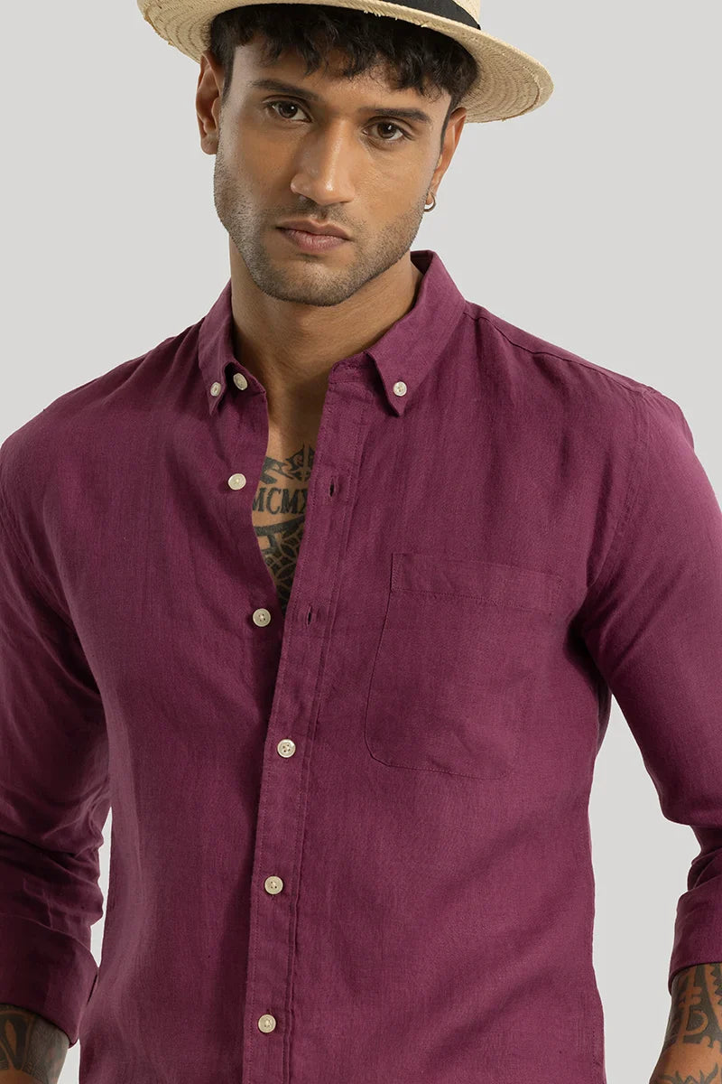 Elementary Magenta Plain 100% Linen Shirt
