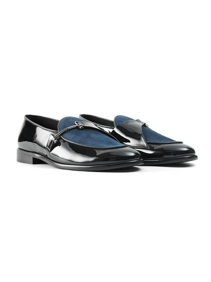 Monkstory Eclecta Glossy Side Buckle Slip Ons - Blue|Black