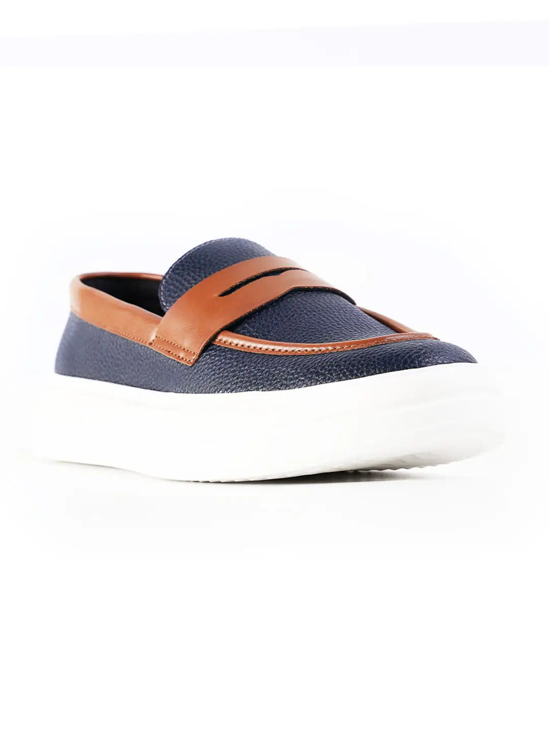 Monkstory Dual Tone Chunky Luxe Slip-On Sneakers - Midnight Blue|Tan