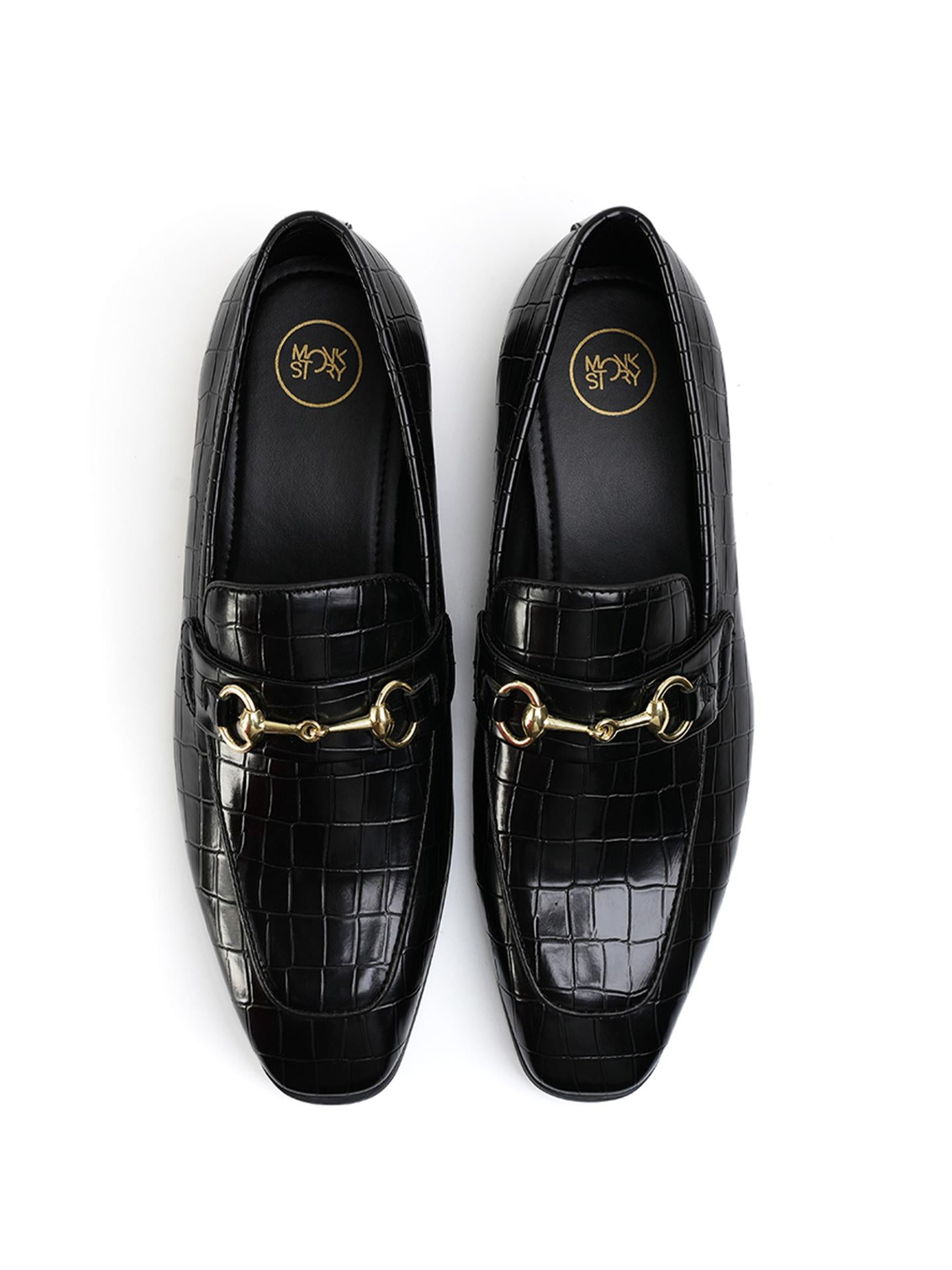 Monkstory Horsebit Croc-Effect Slip-Ons - Black