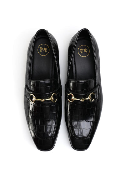 Monkstory Horsebit Croc-Effect Slip-Ons - Black