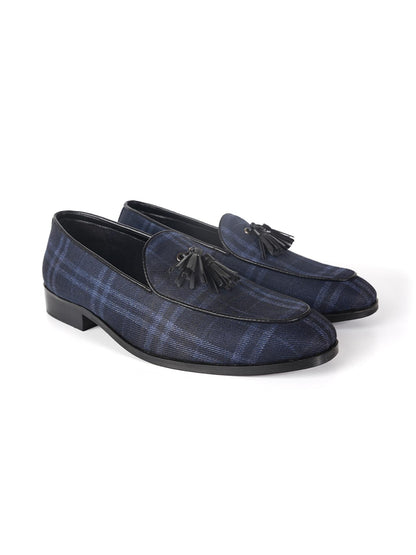 Raro Plaid Fabric Tassel Slip-Ons - Blue
