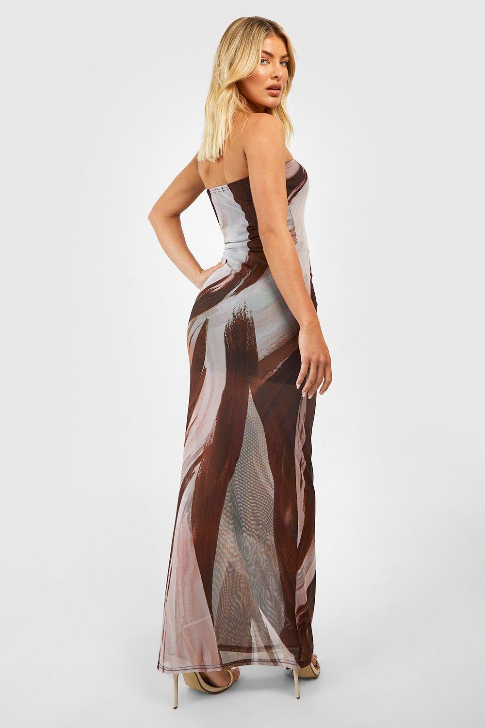 MWB Abstract Mesh Bandeau Maxi  Dress