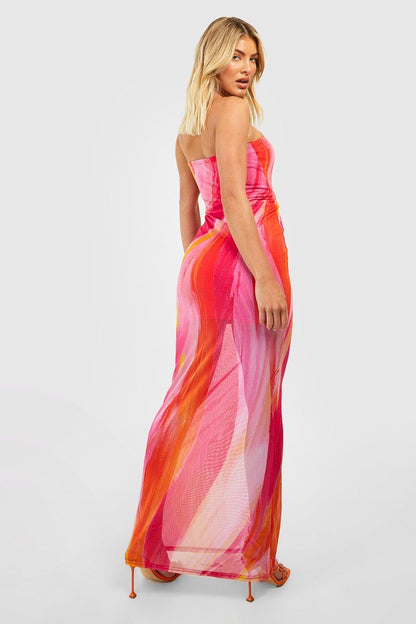 MWB Abstract Mesh Bandeau Maxi  Dress