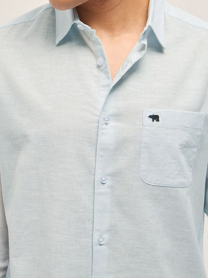 Men Slim Fit Solid Spread Collar Casual Cotton Linen Shirt