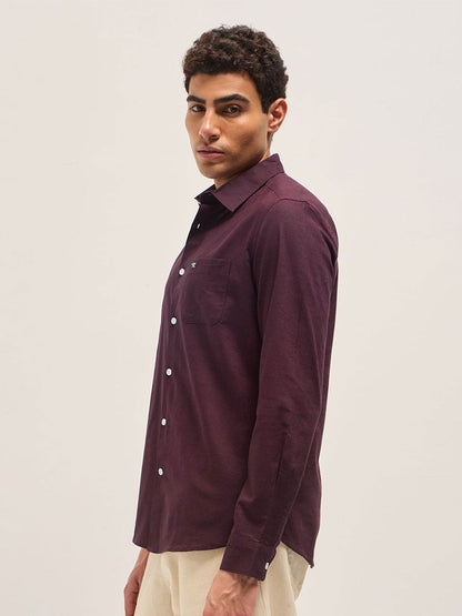 Men Slim Fit Solid Spread Collar Casual Cotton Linen Shirt