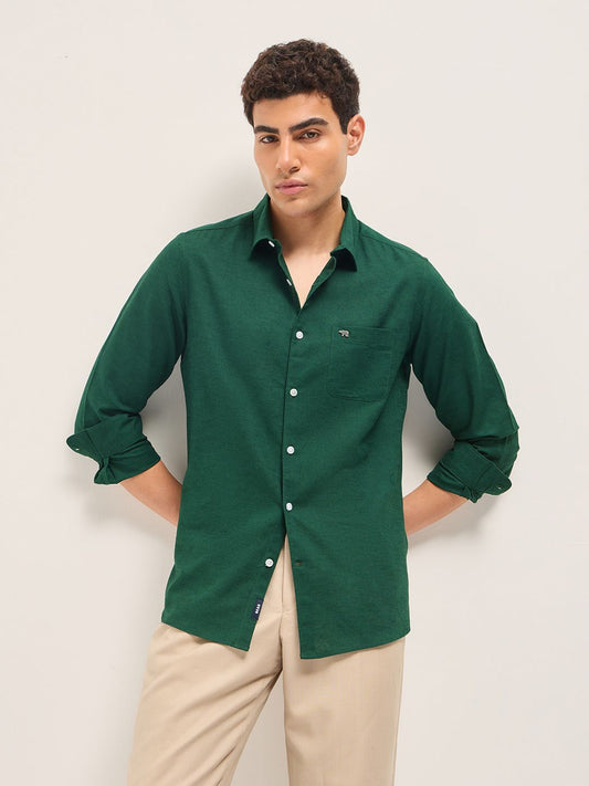 Men Slim Fit Solid Spread Collar Casual Cotton Linen Shirt