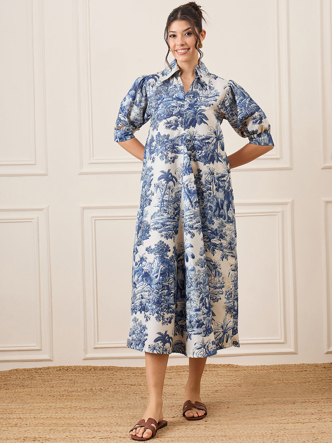 Front Pleated Linen Midi Dress