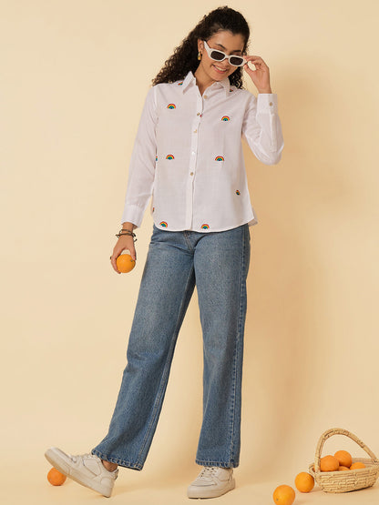 All Over Embroidered Linen Shirt