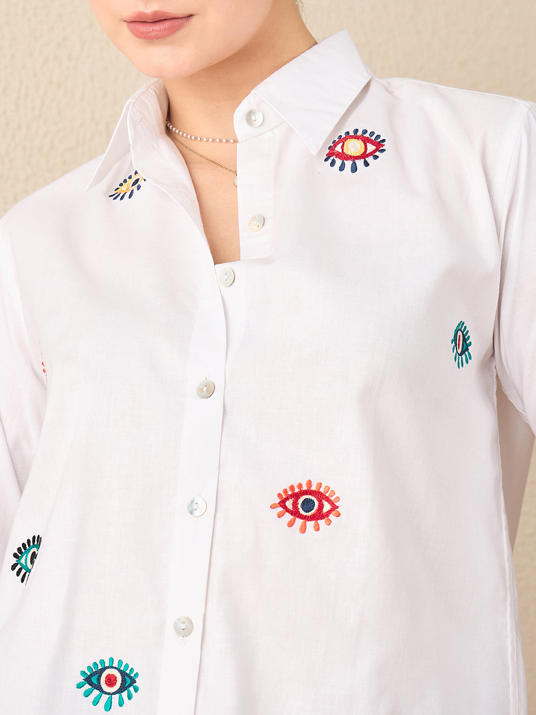 All Over Embroidered Linen Shirt