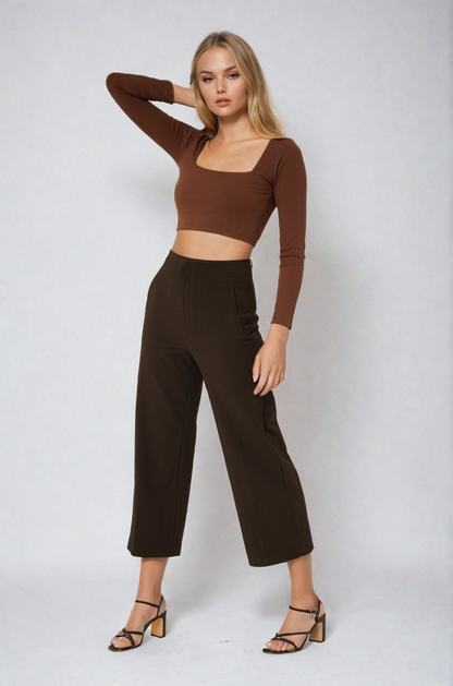 MWB Ribbed Square Neck Long Sleeve Top