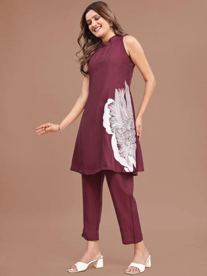 Floral Printed Halter Neck Tunic With Trousers Co-Ords Set