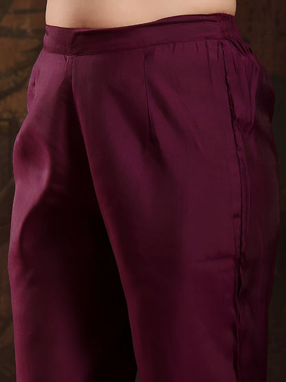 Ethnic Motifs Embroidered Thread Work Straight Kurta With Trousers & Dupatta