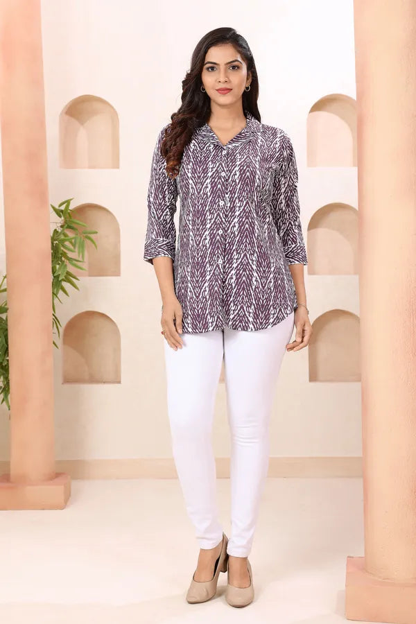 Fine Wine Coat Collar Short Tunic Top for Women